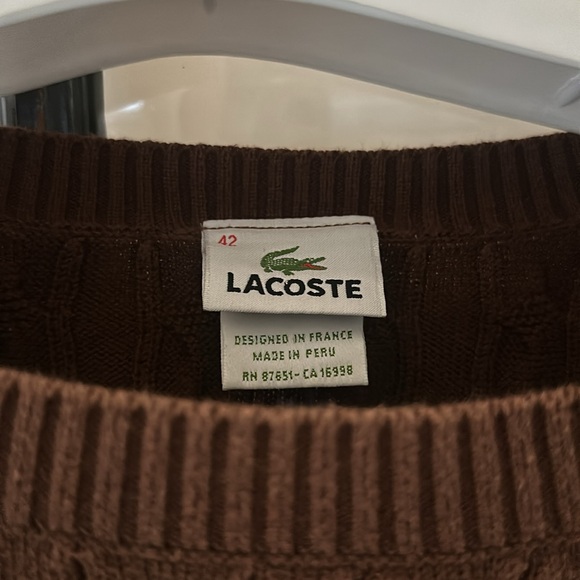 Lacoste Women's Brown Cable Knit cotton Sweater (42) - Picture 3 of 4